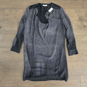 Halston Heritage Dress 8 M Black Reptile Print Chiffon Long Sleeve Mini